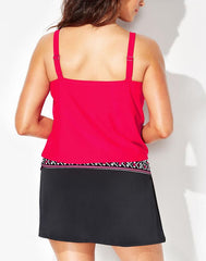 Summervivi - Red Loop Strap Blouson Tankini With A-Line Swim Skirt