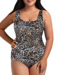 Summervivi - Leopard Print Xtra Life Shock Square Neck One Piece Swimsuit