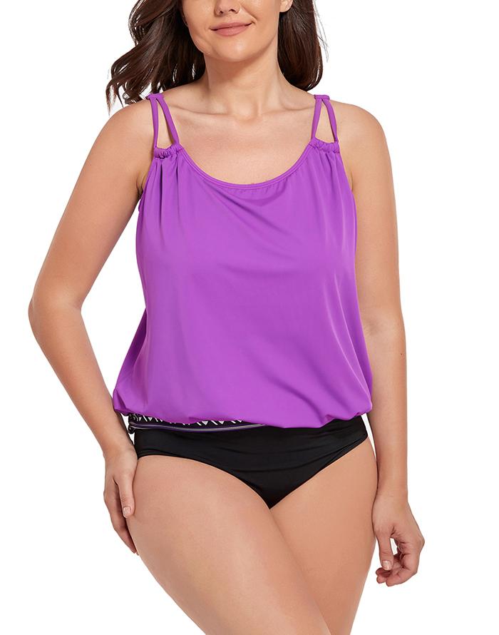 Summervivi - Purple Loop Strap Blouson Tankini Set