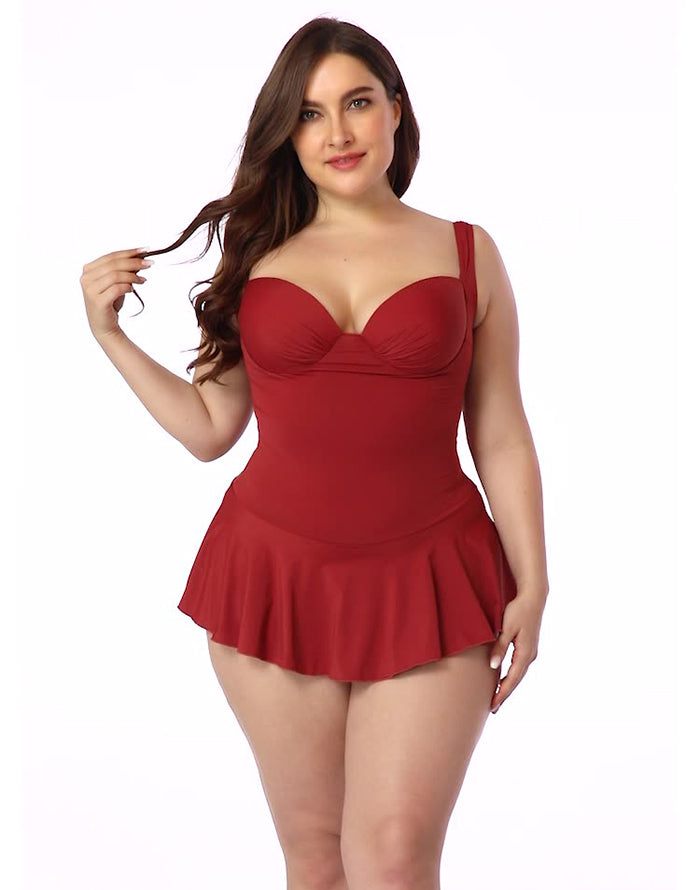 Summervivi-Brick Red Sweetheart Neckline Underwire One-Piece Swimsuit