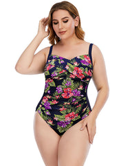 Summervivi-Purple High Neckline Floral One-Piece Swimsuit