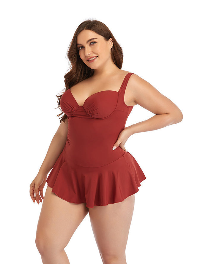 Summervivi-Brick Red Sweetheart Neckline Underwire One-Piece Swimsuit