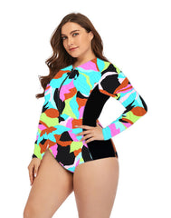 Summervivi-Color High Neckline Zipper Long-Sleeved One-Piece Swimsuit