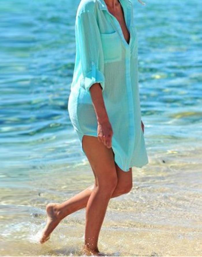 Summervivi - Light Green Cardigan Swimsuit Cover Up