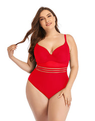 Summervivi-Red Sweetheart Neckline Cutout One-Piece Swimsuit