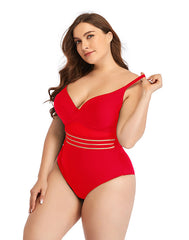 Summervivi-Red Sweetheart Neckline Cutout One-Piece Swimsuit