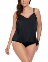 Summervivi - Black Side Tie V-Neck Tankini Top