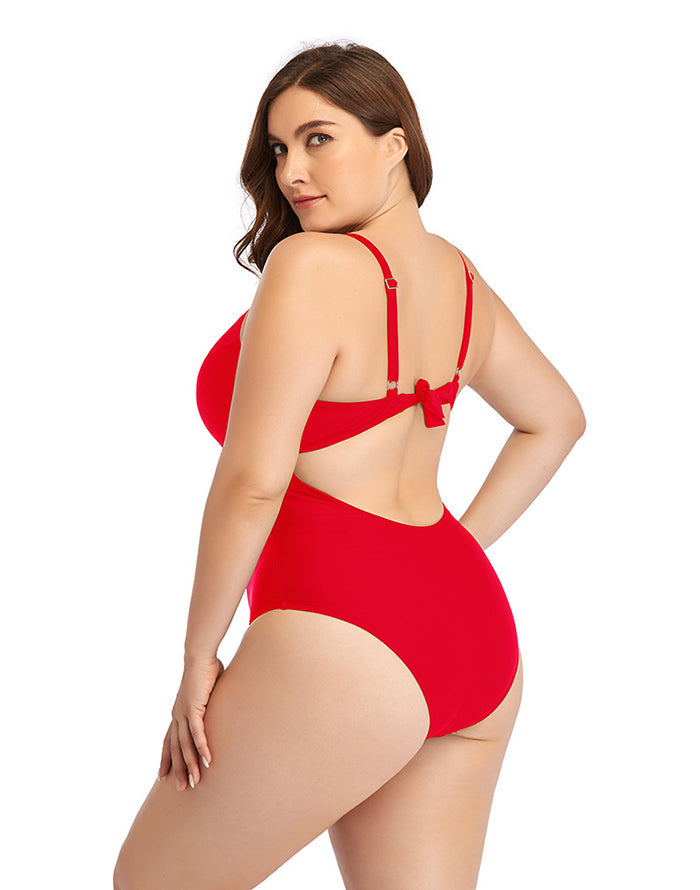 Summervivi-Red Sweetheart Neckline Cutout One-Piece Swimsuit