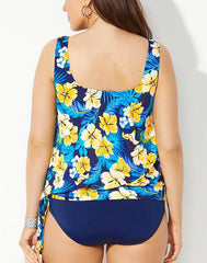 Yellow Flower Side Tie Blouson Tankini Set