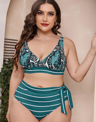 Summervivi-Printed Stripe Plus Size Bikini