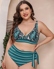 Summervivi-Printed Stripe Plus Size Bikini