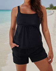 Black Flared Tankini with Cargo Short