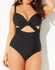 Black Cut Out Underwire One Piece Swimsuit