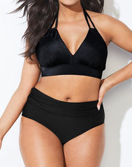 Avenger Black Halter Bikini with Foldover Brief