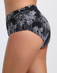 White pattern black bottom low waist swim shorts