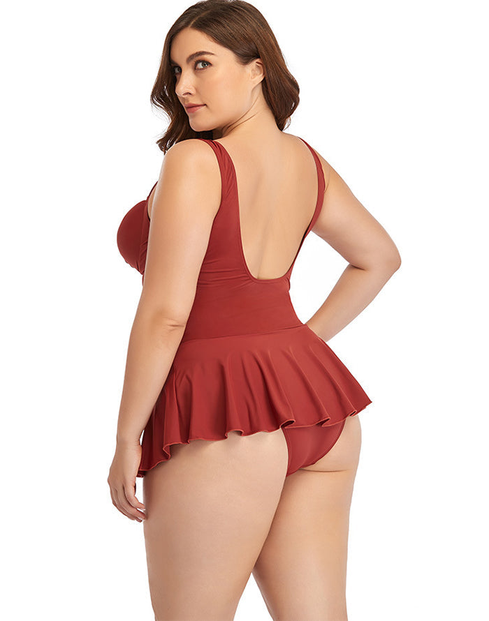 Summervivi-Brick Red Sweetheart Neckline Underwire One-Piece Swimsuit