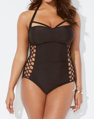 Ashley Graham x Swimsuits For All Boss Black Cut Out Underwire One Piece Swimsuit