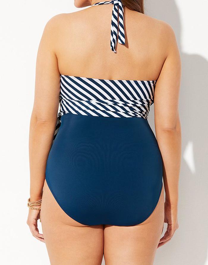 Horizon Faux Wrap Halter One Piece Swimsuit