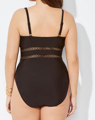 Black Lattice Plunge One Piece Swimsuit