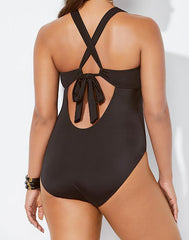 Black Lace Up One Piece Swimsuit