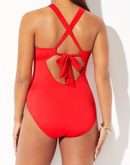 Ashley Graham x Swimsuits For All CEO Red Lace Up One Piece Swimsuit