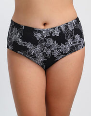 White pattern black bottom low waist swim shorts