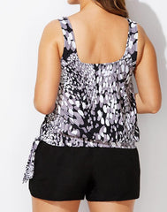 Dew Drops Side Tie Blouson Tankini with Cargo Short