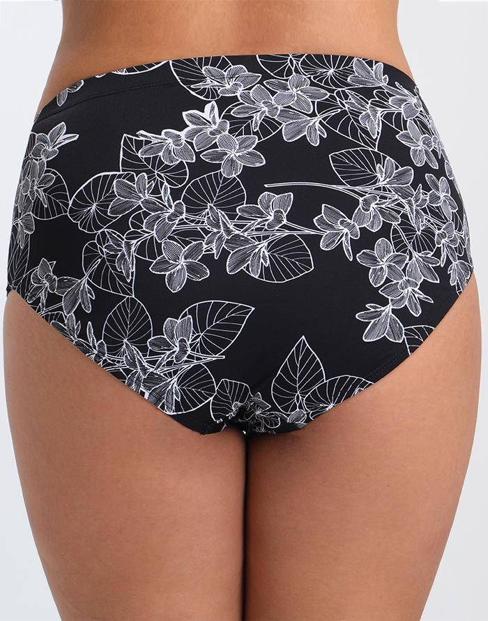 White pattern black bottom low waist swim shorts