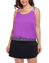 Summervivi - Purple Loop Strap Blouson Tankini With A-Line Swim Skirt