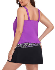 Summervivi - Purple Loop Strap Blouson Tankini With A-Line Swim Skirt