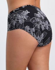 White pattern black bottom low waist swim shorts