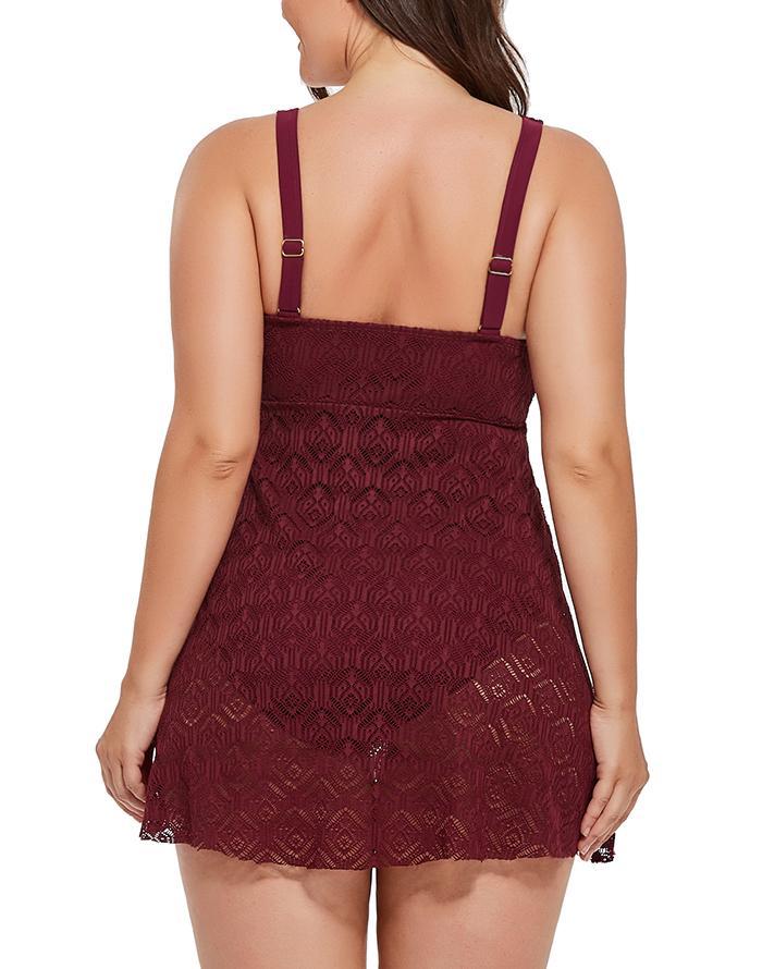 Summervivi Plum Crochet Side Slit V-Neck Swimdress