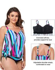 Summervivi - Color Bars Side Tie V-neck Tankini Top