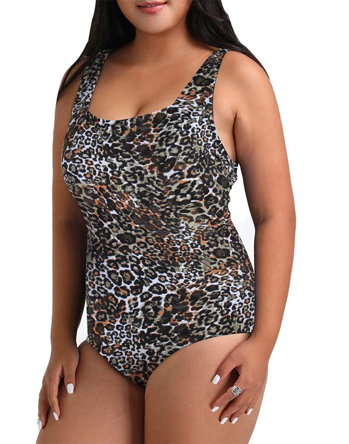 Summervivi  - Leopard Print  Xtra Life Shock Square Neck One Piece Swimsuit