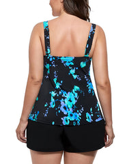 Blue Poppy Flared Tankini with Cargo Short