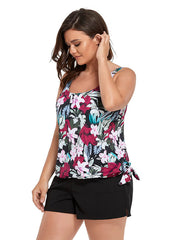 Derby Side Tie Blouson Tankini with Loose Short