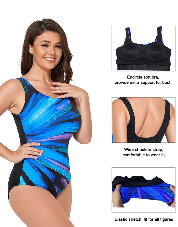 Chlorine Resistant  Xtra Life Shock Square Neck One Piece Swimsuit