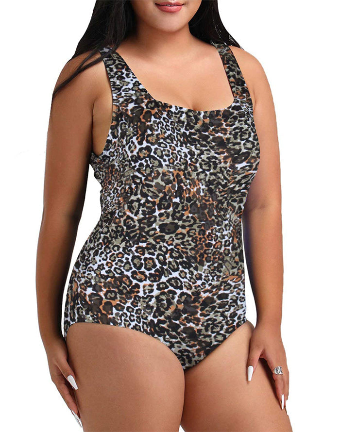 Summervivi  - Leopard Print  Xtra Life Shock Square Neck One Piece Swimsuit