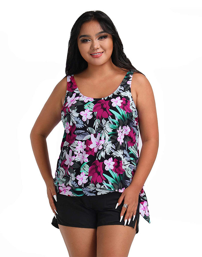 Derby Side Tie Blouson Tankini with Loose Short