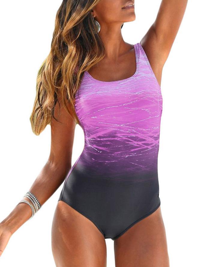 Gradient One Piece Swimsuit Purple Sexy Swimsuit