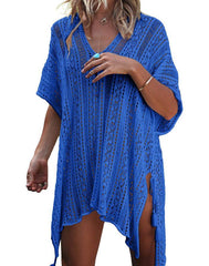 Summervivi- Blue Blouse Loose V-Neck Cover Up