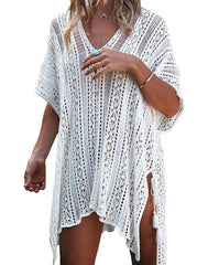 Summervivi- White Blouse Loose V-Neck Cover Up