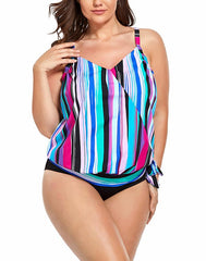 Summervivi - Color Bars Side Tie V-neck Tankini Set