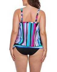 Summervivi - Color Bars Side Tie V-neck Tankini Top