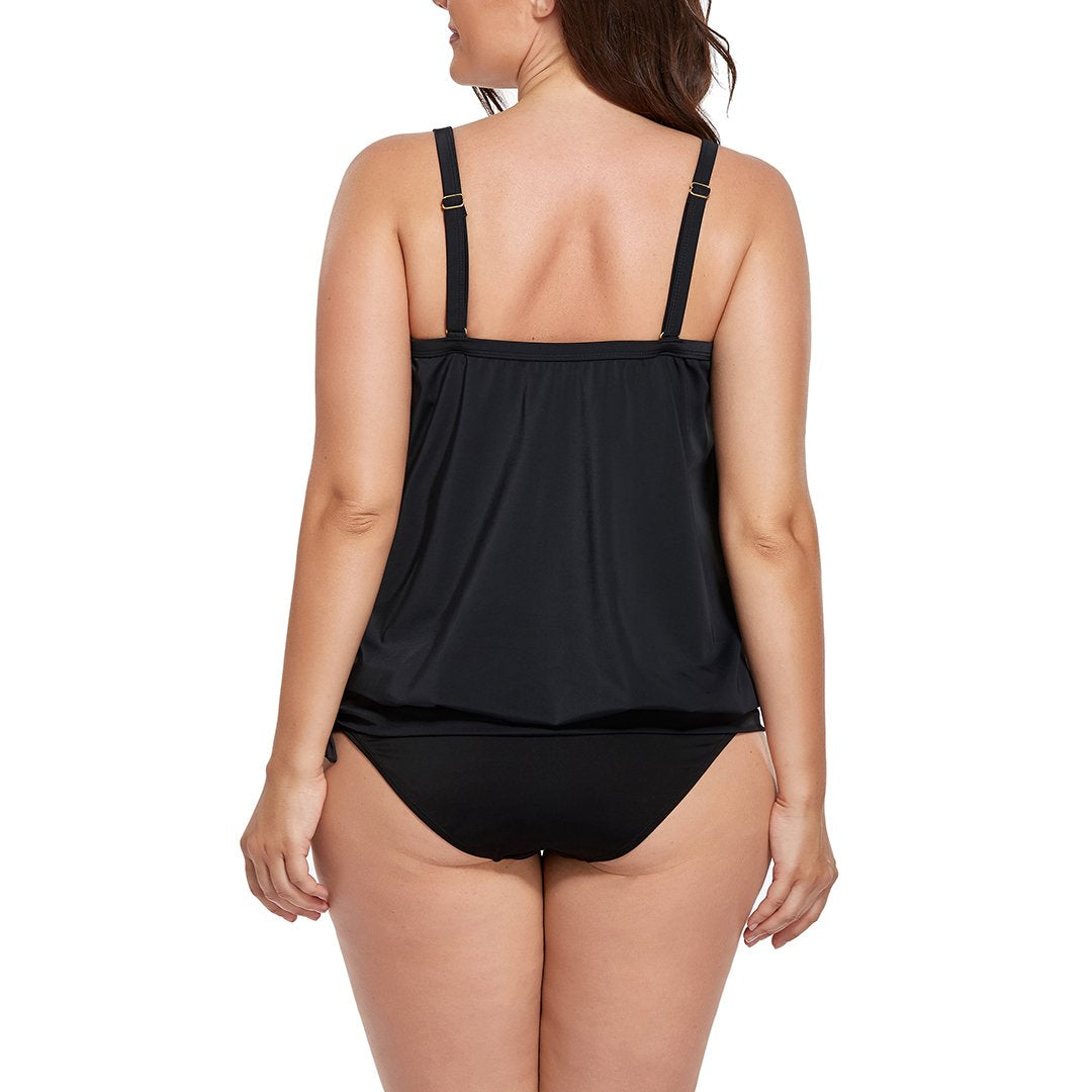 Summervivi - Black Side Tie V-Neck Tankini Top