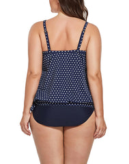 Navy Dotted Side Tie Surplice Tankini Set