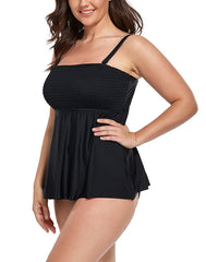 Black Smocked Bandeau Tankini Set