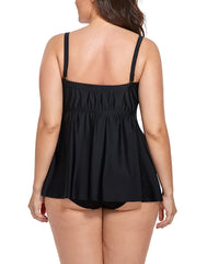 Black Smocked Bandeau Tankini Set