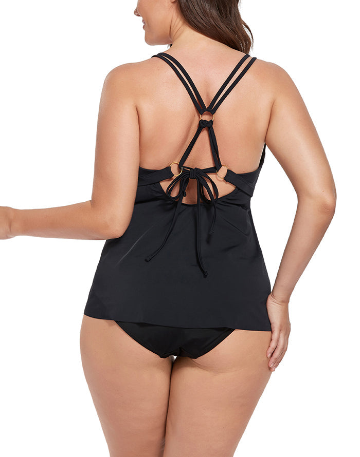 Black Posie Loop Strap Black Tankini Set