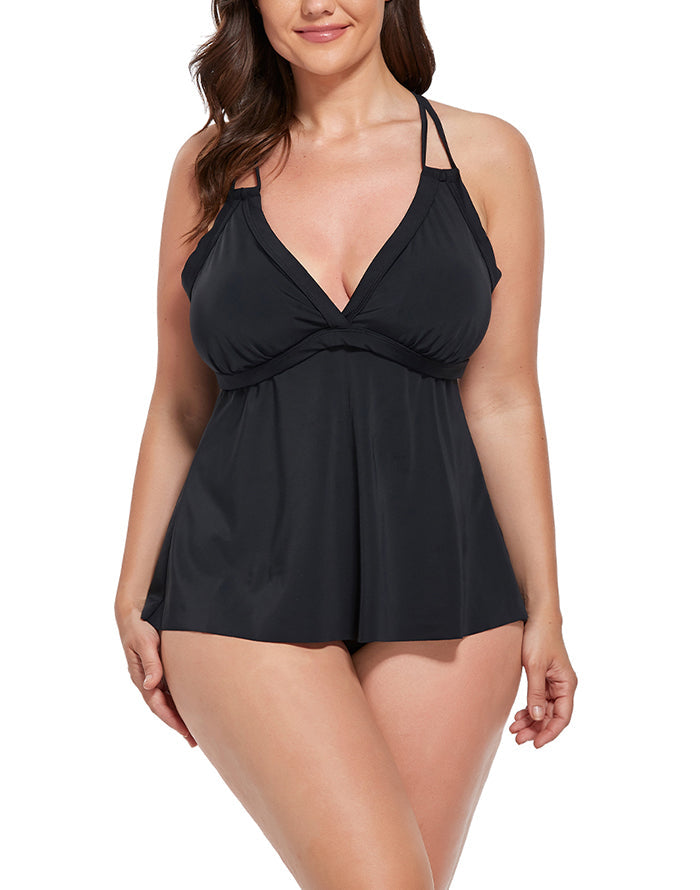 Black Posie Loop Strap Black Tankini Set